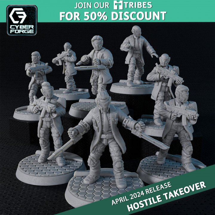 3D Printable Cyber Forge Hostile Takeover Grid Runner Corpo Grunts by ...