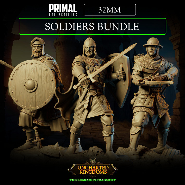 3 miniatures - 32mm - Soldiers Bundle - Uncharted Kingdoms image