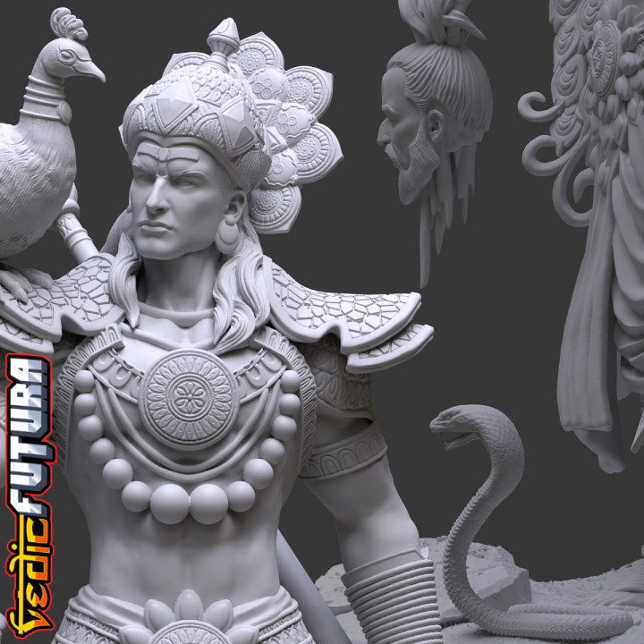 3D Printable Skanda - The God of War with his Peacock by VedicFutura