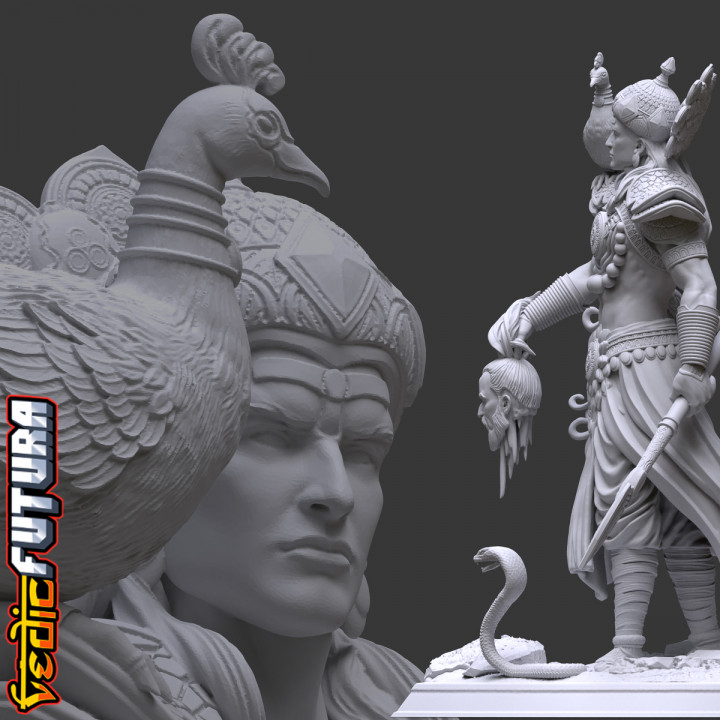 3D Printable Skanda - The God of War with his Peacock by VedicFutura