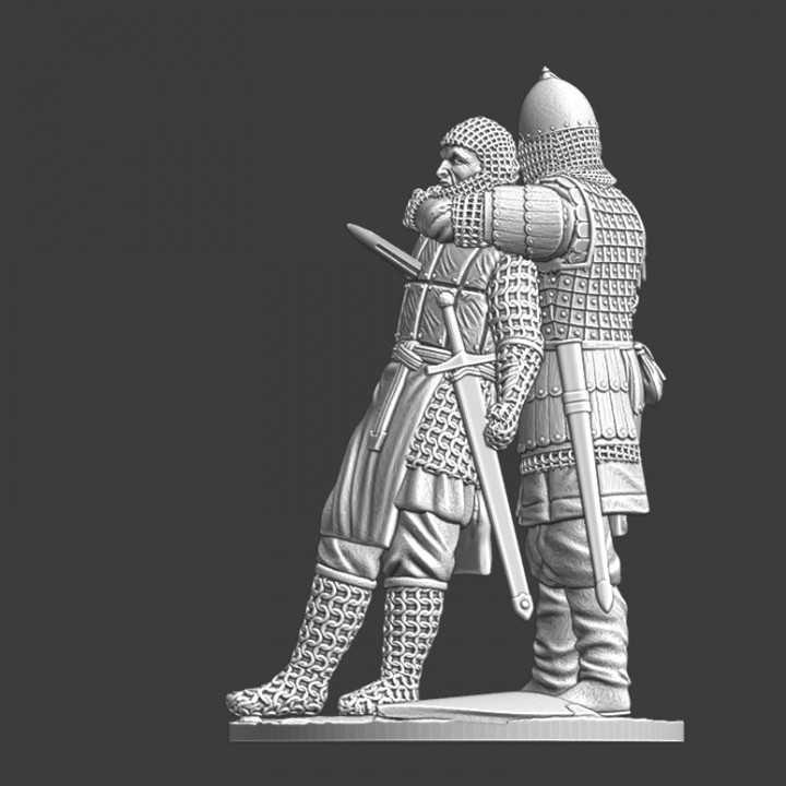 Medieval Rus stabbing crusader knight from behind image