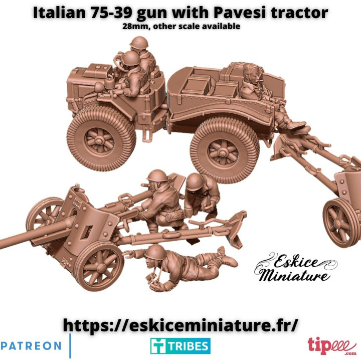 Italian 75/39 gun with Pavesi tractor and crew - 28mm