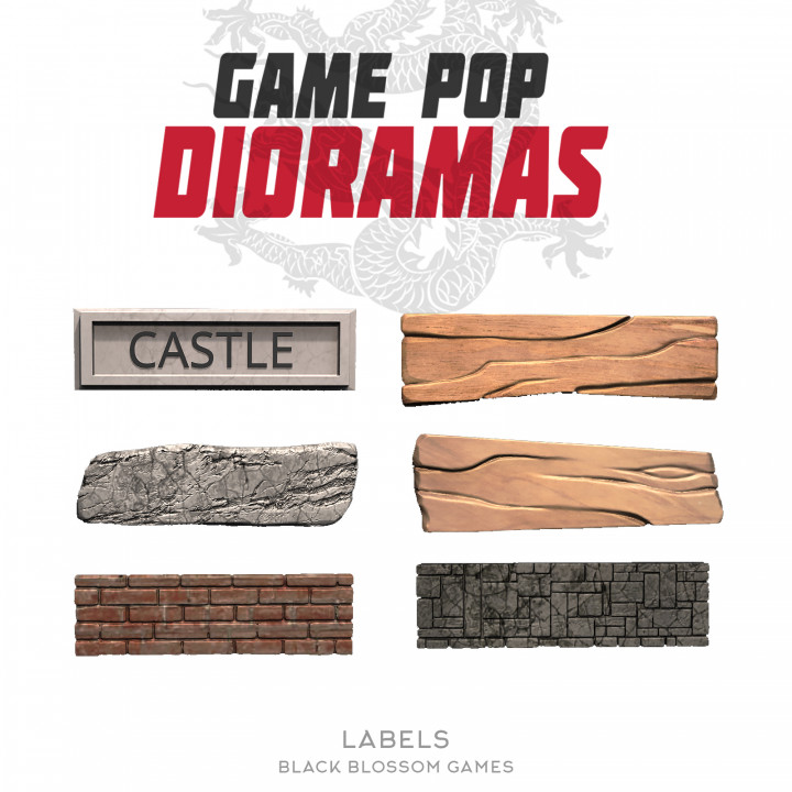 DRMA04 Diorama Labels :: Game Pop Dioramas :: Black Blossom Games image