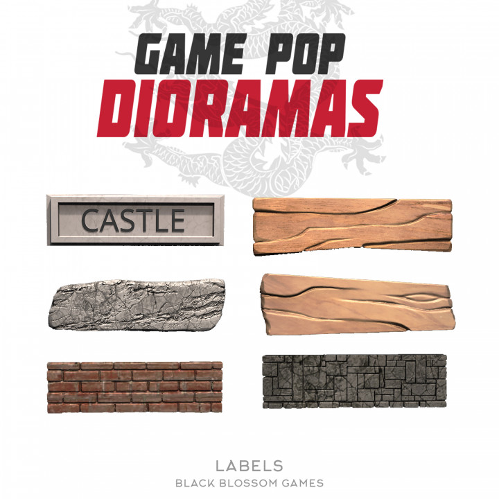 DRMA04 Diorama Labels :: Game Pop Dioramas :: Black Blossom Games