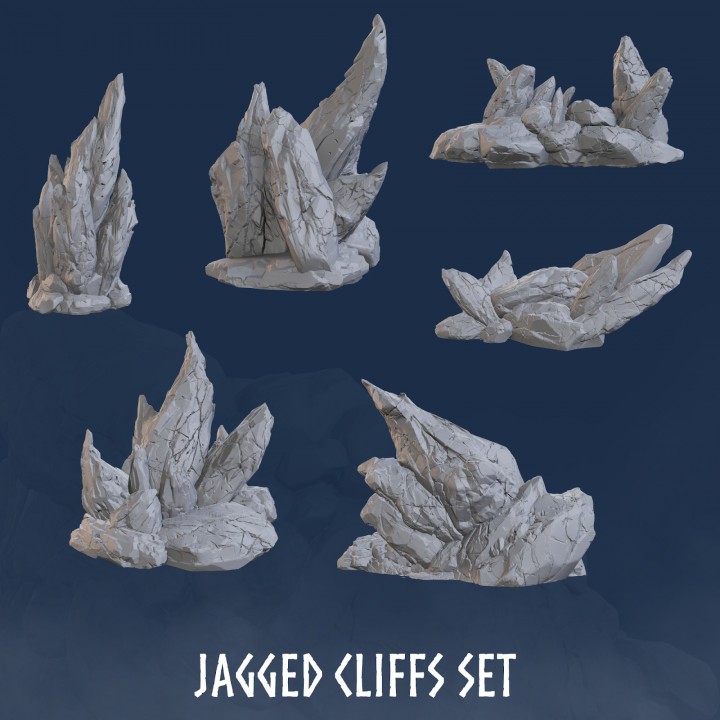 Mountain Set (6 Models Bundle) - Rocks - Mountain - Rock - Blocks - Jagged Cliffs - Jagged Mountains - Rock - Boulder - Boulders image