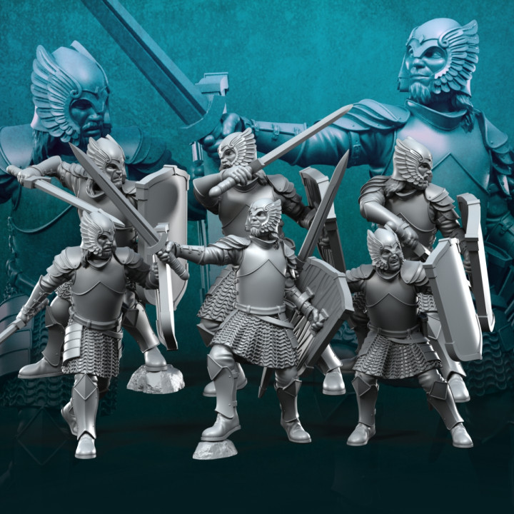 6x Grey Castle Warriors with swords image