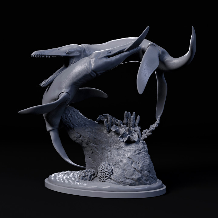 Liopleurodon fight 1-35 scale pre-supported marine reptile image