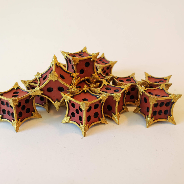 Red and Gold Six Sided Spikey Ornate Dice image