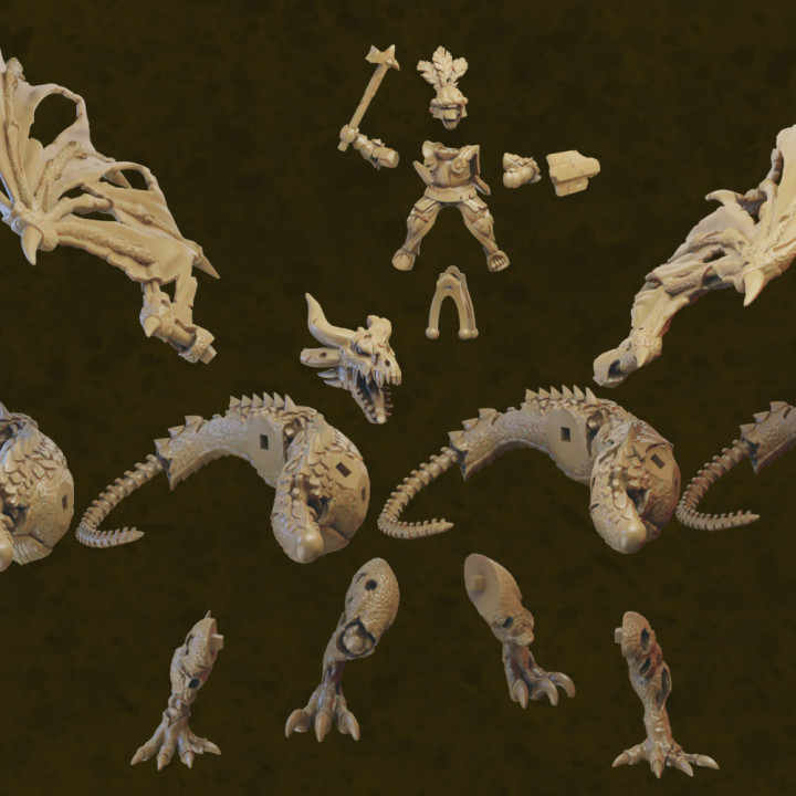Revenant King on Undead Dragon miniature (32mm, modular) image