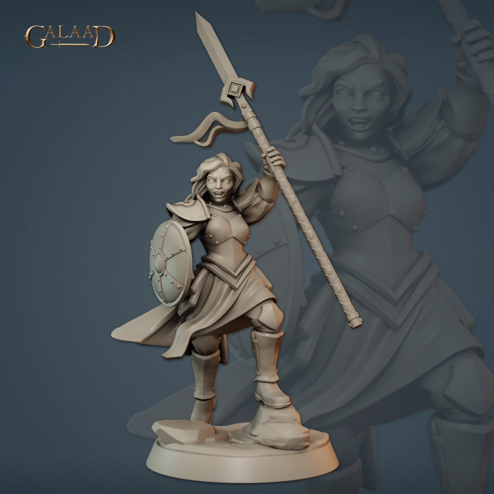 3D Printable Female vanguard fighter by Galaad Miniatures