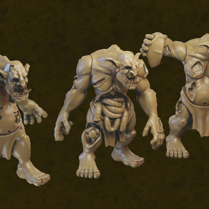 Zombie Troll miniatures (32mm, modular)