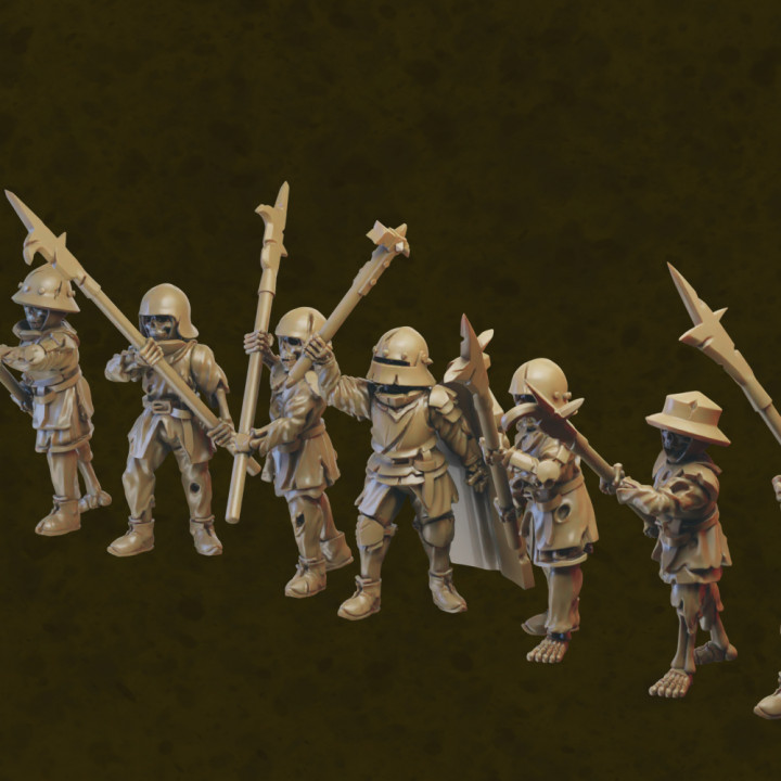 3D Printable Skeleton Infantry Miniatures (32mm, Modular) By Juhász Gergely