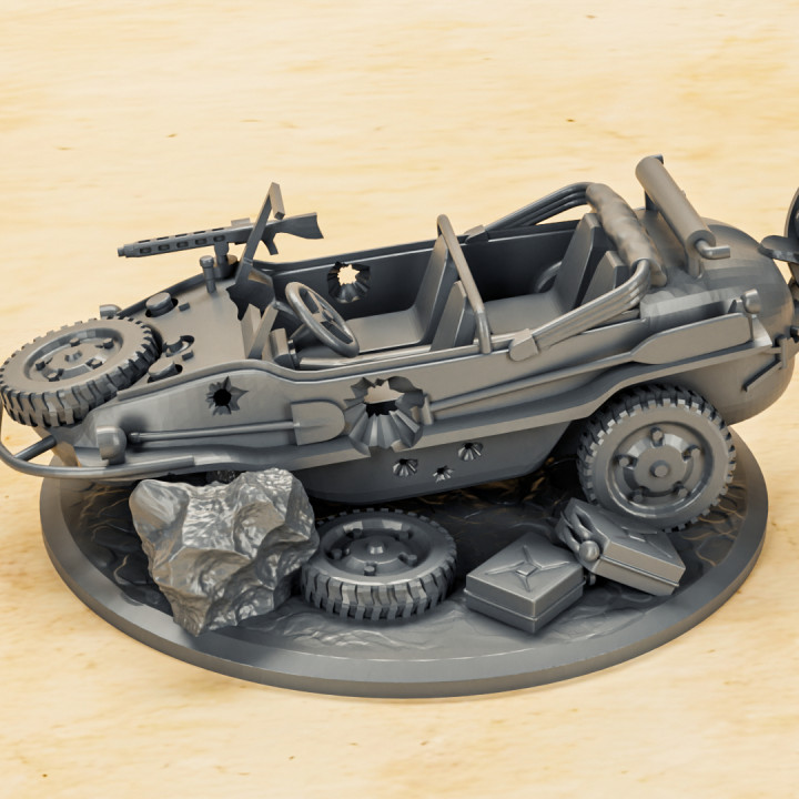 VW Schwimmwagen (damaged+not damaged) (Germany, WW2) - Objective marker#44 for Bolt Action (diameter 60mm) (scale 1:56) image