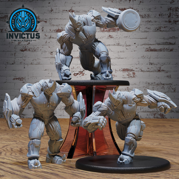 Rhino Cyborg Set / Cyberpunk Criminal Rhinocero Construct / Horned Supervillain Robot / Galactic Pirate / Space Bandit / Cosmic War Alien / Star Battle Army / Evil Corsair / Sci-Fi Encounter image
