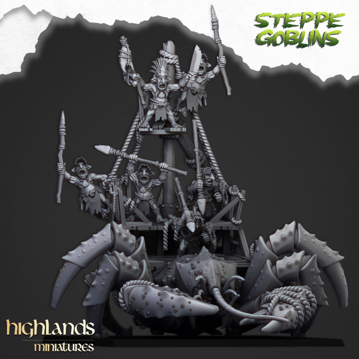 Mounted Coast Goblins on Giant Crab - Highlands Miniatures image