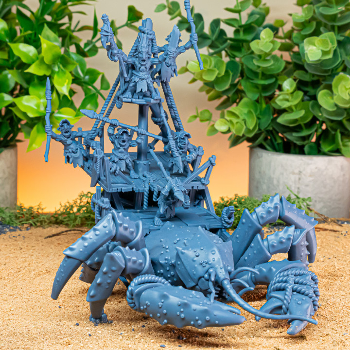 Mounted Coast Goblins on Giant Crab - Highlands Miniatures image