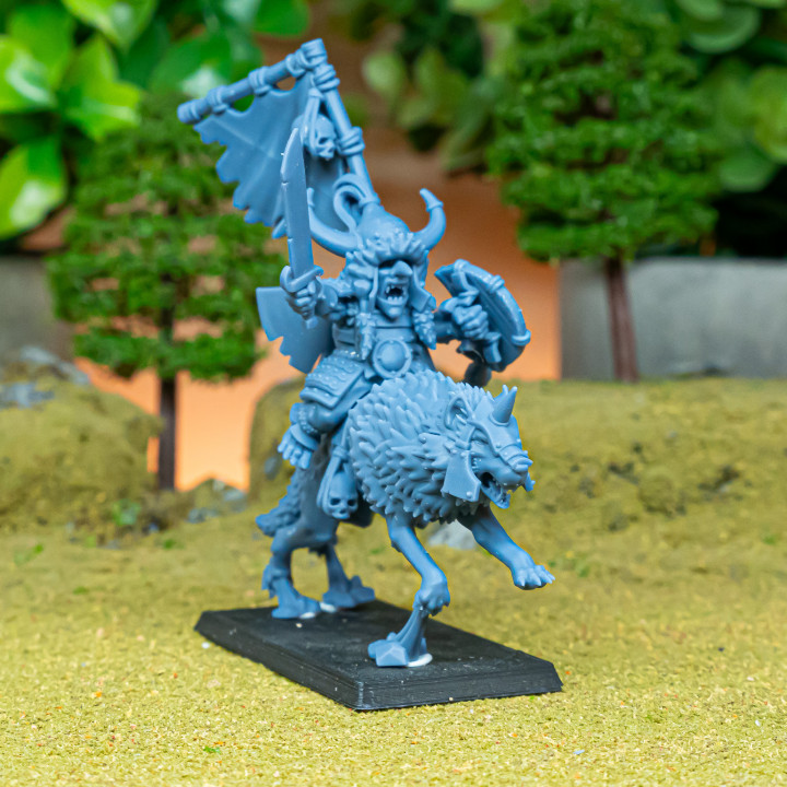 Mounted Steppe Goblin Khan on wolf - Highlands Miniatures image