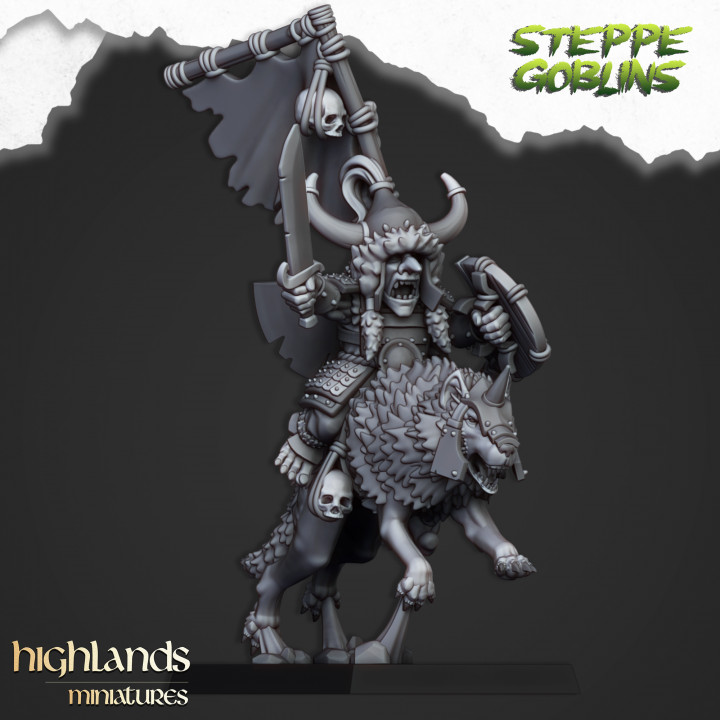 Mounted Steppe Goblin Khan on wolf - Highlands Miniatures image