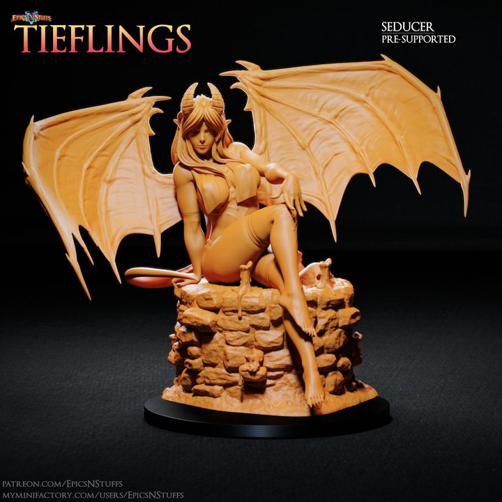 Winged Tiefling Seducer Miniature - Pre-Supported