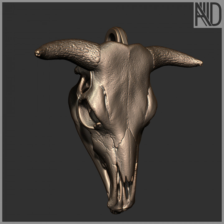 3D Printable Key chain, bull skull by Aronon