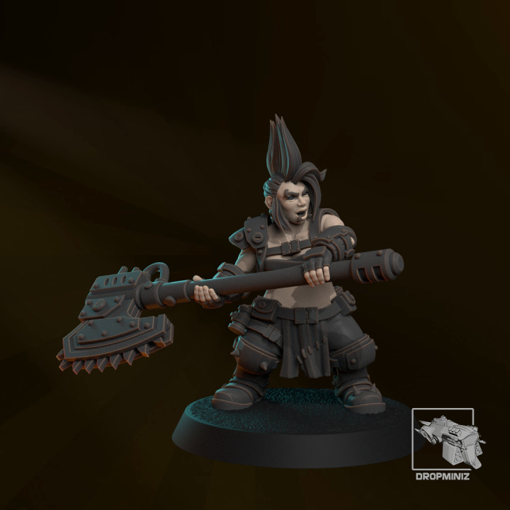 3D Printable Sci-Fi Female Dwarf Slayers by DropMiniz