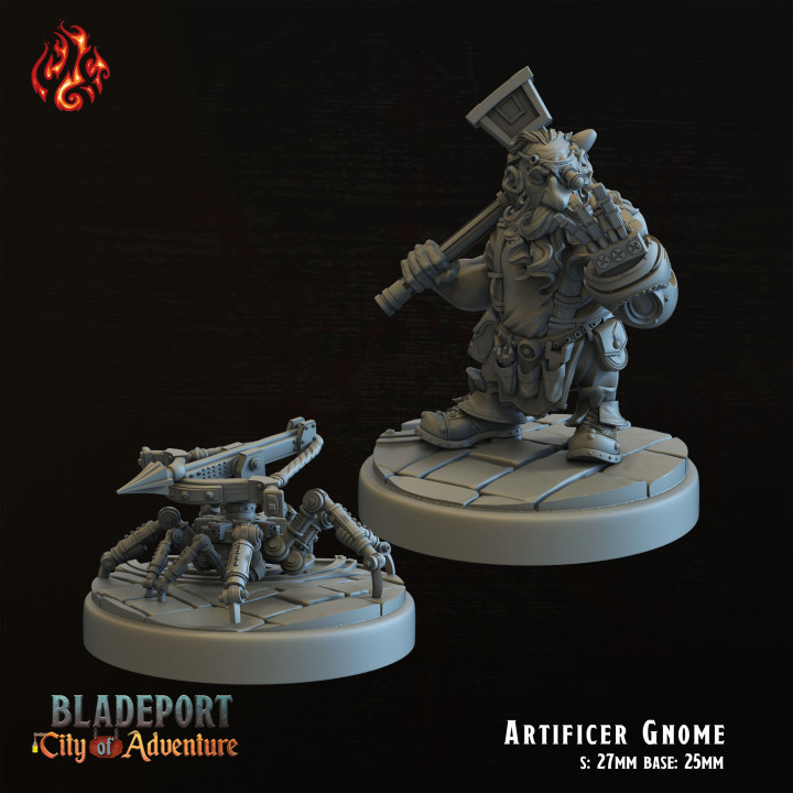 3d Printable Gnome Artificer & Mechanical Spider By Crippled God Foundry