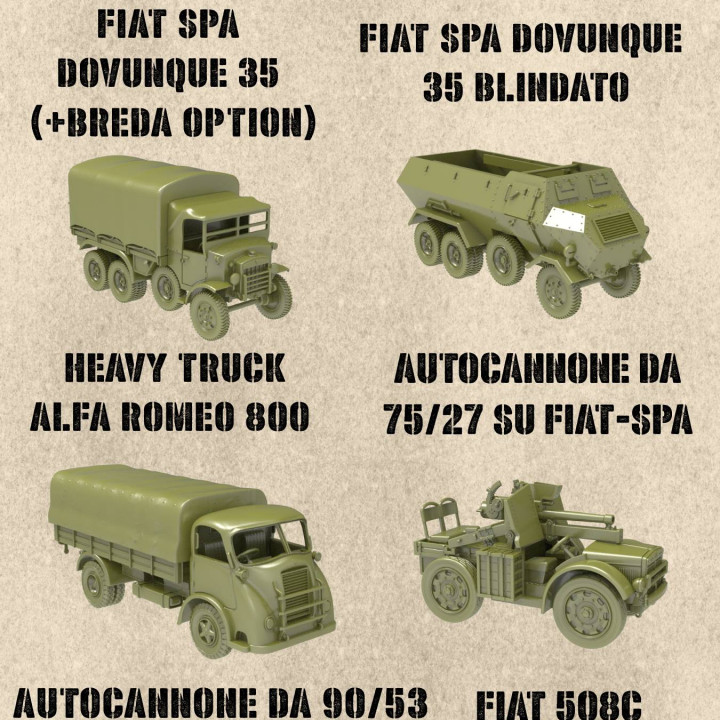 STL PACK - 16 ITALIAN Military Utility vehicles of WW2 (1:56, 28mm) - PERSONAL USE