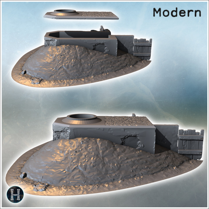 3D Printable Protection bunker with earth mound and wooden wall (4 ...