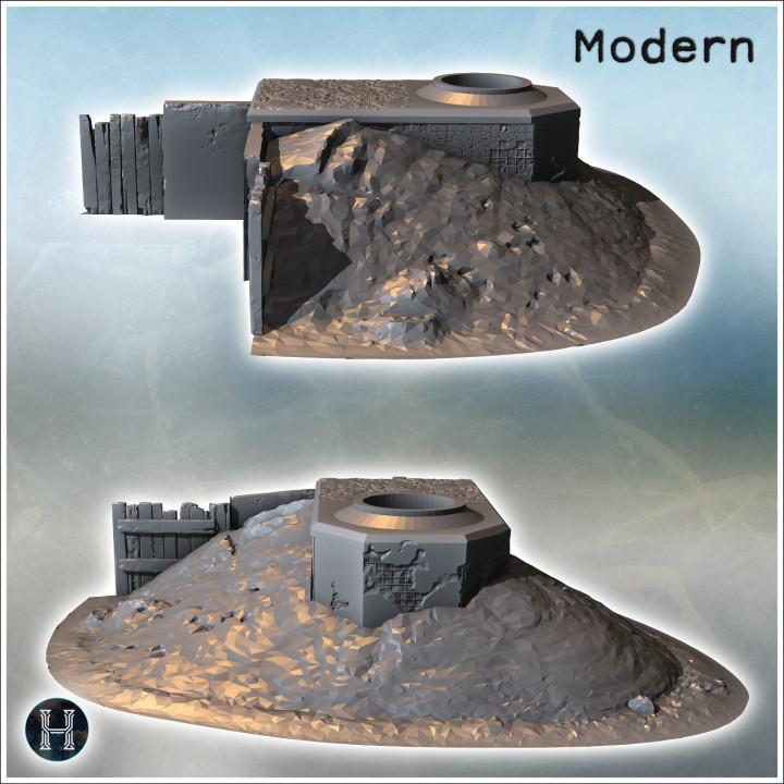 3D Printable Protection bunker with earth mound and wooden wall (4 ...