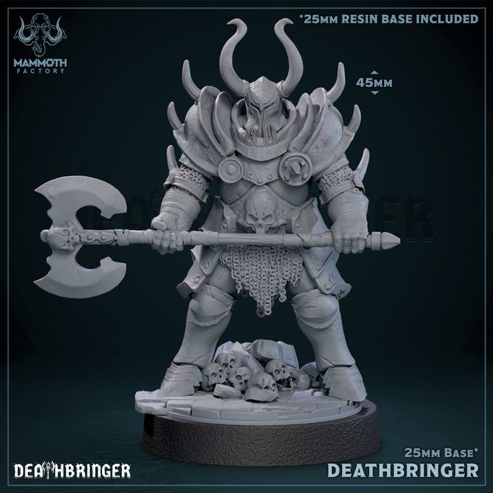 3D Printable Deathbringer on Skull Display Base by Mammoth Factory