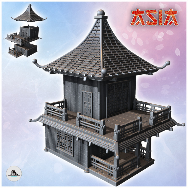 Asian multi-storey building with large balcony and awning (28) - Asian Asia Oriental Angkor Ninja Traditionnal RPG Mini image