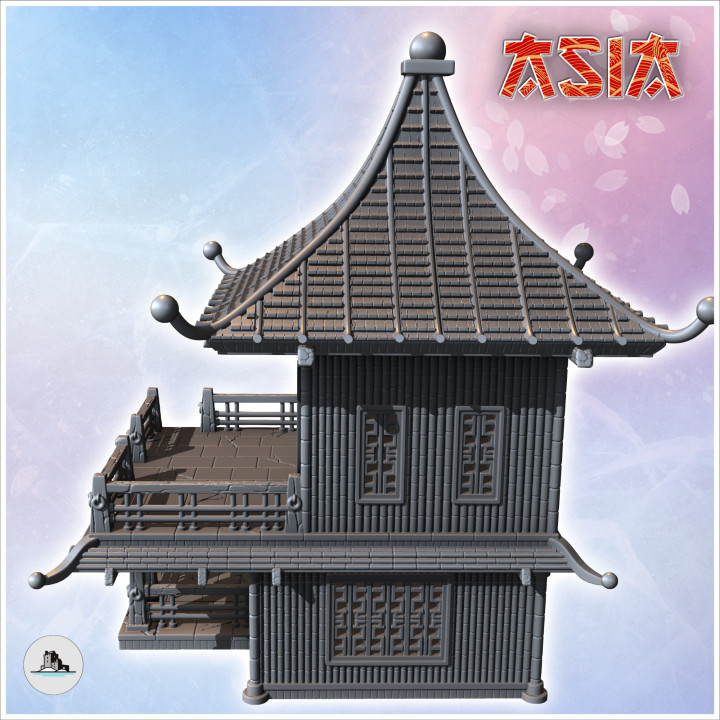 Asian multi-storey building with large balcony and awning (28) - Asian Asia Oriental Angkor Ninja Traditionnal RPG Mini image