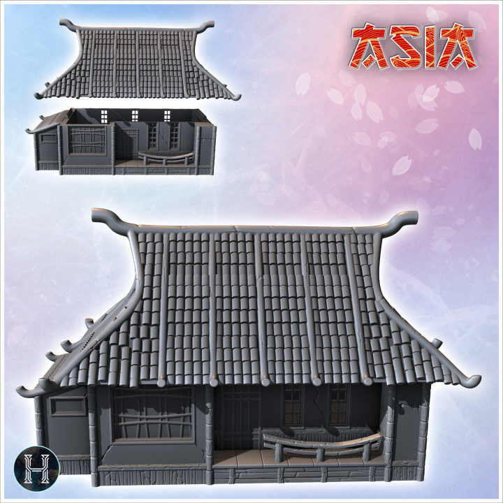 Asian building with entrance awning and rounded railing (29) - Asian Asia Oriental Angkor Ninja Traditionnal RPG Mini image