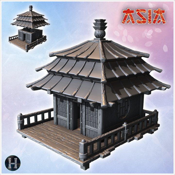 Asian building with wooden access platform and gable roof (32) - Asian Asia Oriental Angkor Ninja Traditionnal RPG Mini