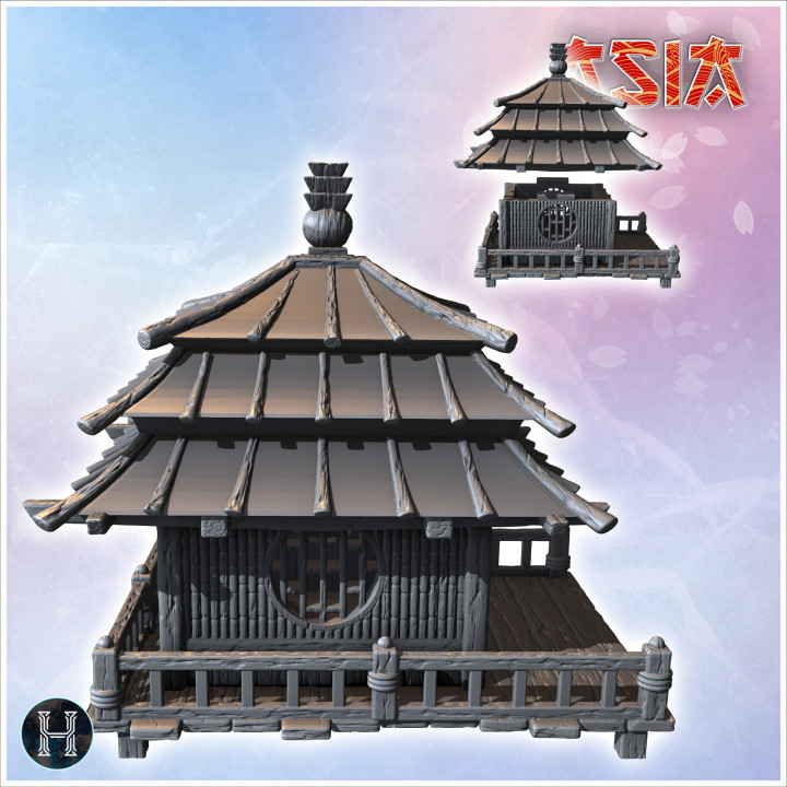 Asian building with wooden access platform and gable roof (32) - Asian Asia Oriental Angkor Ninja Traditionnal RPG Mini image