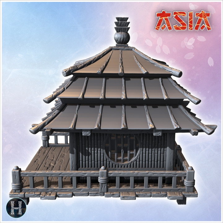 Asian building with wooden access platform and gable roof (32) - Asian Asia Oriental Angkor Ninja Traditionnal RPG Mini image