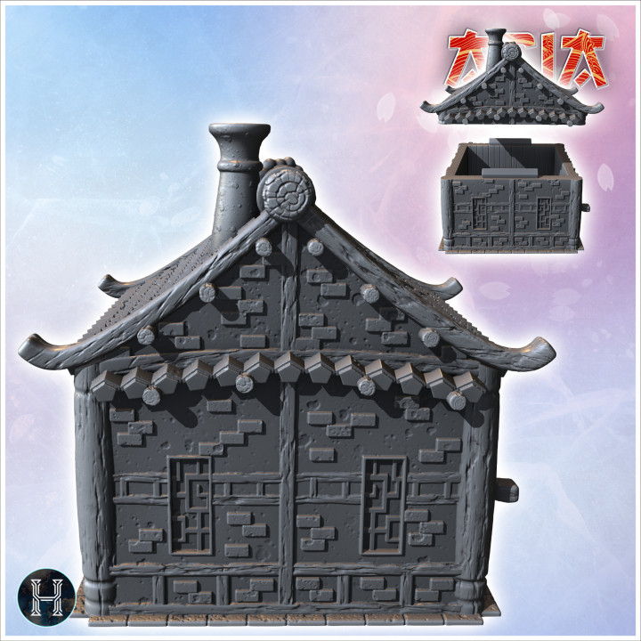 Single-storey Asian building with side annex and wooden door (36) - Asian Asia Oriental Angkor Ninja Traditionnal RPG Mini image