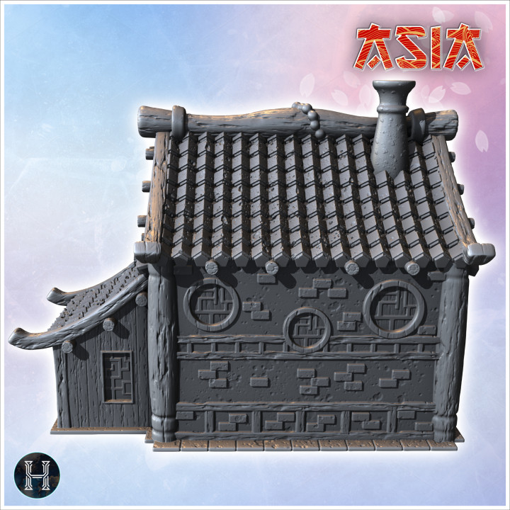 Single-storey Asian building with side annex and wooden door (36) - Asian Asia Oriental Angkor Ninja Traditionnal RPG Mini image