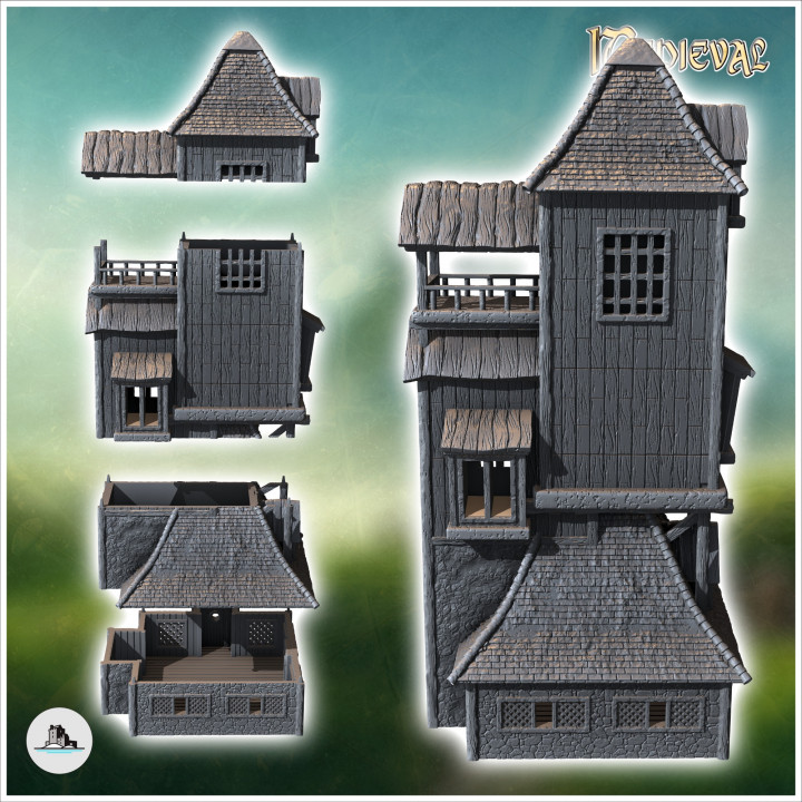 Medieval tower with stone base and raised wooden section (4) - Medieval Gothic Feudal Old Archaic Saga 28mm 15mm RPG image