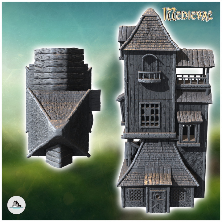 Medieval tower with stone base and raised wooden section (4) - Medieval Gothic Feudal Old Archaic Saga 28mm 15mm RPG image