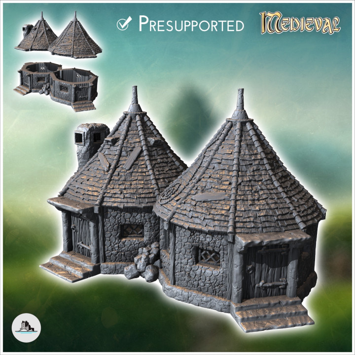 Medieval sorcerer's hut with double roofs and wooden doors (6) - Medieval Gothic Feudal Old Archaic Saga 28mm 15mm RPG