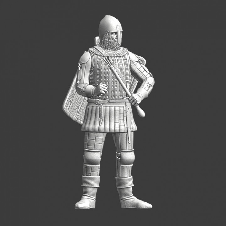 Late medieval knight with shield and mace