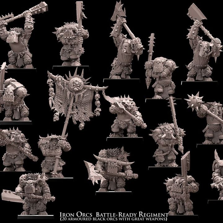 3D Printable Iron Orcs Battle-Ready regiment (20 Black Orcs) by Avatars ...