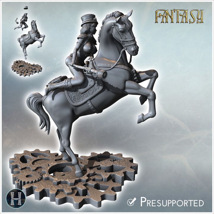 Sexy steampunk woman on prancing horse with top hat and weapon (13) (NSFW) - NSFW Girl Sexy Collectible Hentai RPG Hot Miniatures Female Tabletop