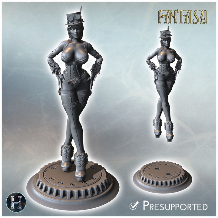 3D Printable Sexy steampunk woman with top hat and heels (21