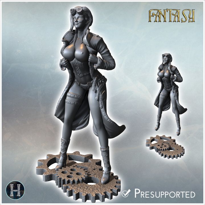 Sexy steampunk standing woman with open jacket and long hair (30) (NSFW) - NSFW Girl Sexy Collectible Hentai RPG Hot Miniatures Female Tabletop