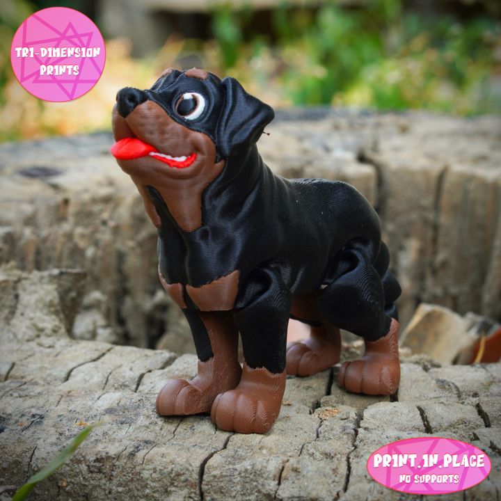 3D Printable PRINT IN PLACE CUTE FLEXI ROTTWEILER DOG by