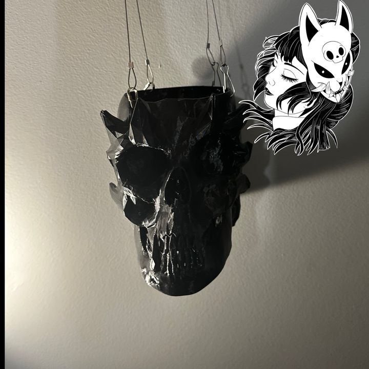 KG Customs & Creations Hanging Monster Skull Planter / Skull Pot / Built in drip tray