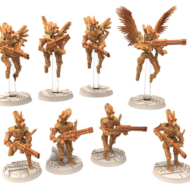 Cinan - Anubis - Peret - Montou : Line, Battle Drone, space robot guardians of the Necropolis, modular posable miniatures