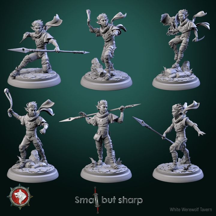 Halfling warriors 32mm set 6 miniatures pre-supported